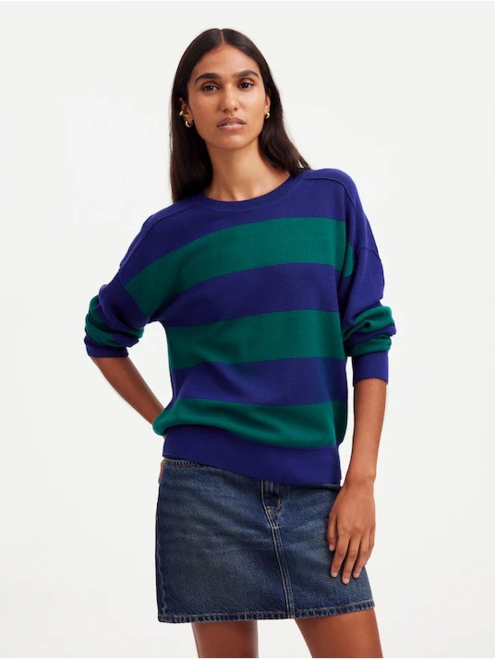 Madewell Oversized Crewneck Sweater in Blue & Green Stripes